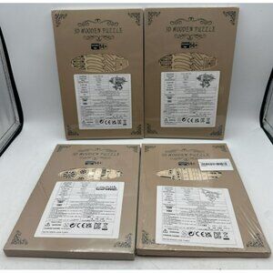 Wenzhou 3D Wooden Puzzle Lot Of 4 Airships Airplane And Train By